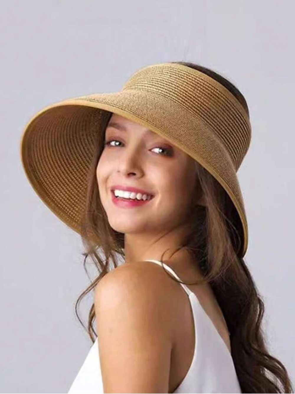 Wide Brim Sun Visor Hat - Tan - Picture 2 of 5
